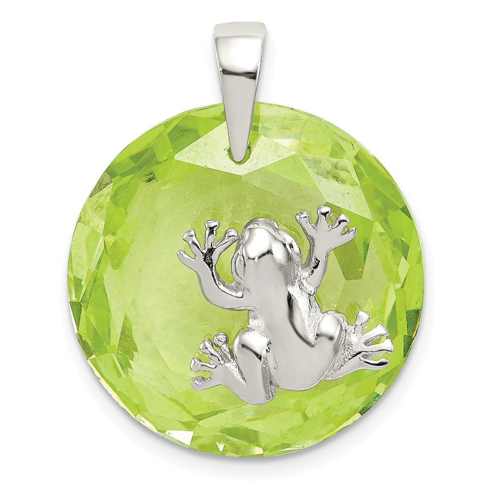 925 Sterling Silver Rhodium-plated Green CZ Frog Necklace Charm Pendant